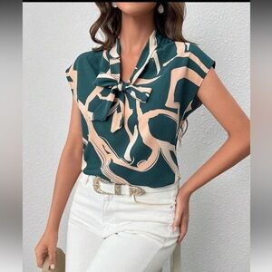 SHEIN Stylish Green and Beige Blouse